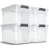 Cutii depozitare plastic 60L, set 4 bucăți, capac alb, mân.&nbsp;