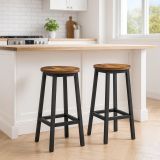 Taburete înalte set 2, Ø32 x 65 cm, maro rustic/negru