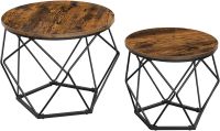 Set 2 mese cafea rotunde, rustic maro/negru, metal/lemn, Ø50