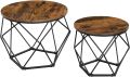 Set 2 mese cafea rotunde, rustic maro/negru, metal/lemn, Ø50