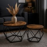 Set 2 mese cafea rotunde, rustic maro/negru, metal/lemn, Ø50