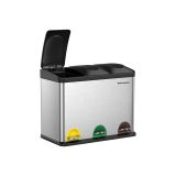 Coș de gunoi inox 45L, 3 compartimente, pedale colorate