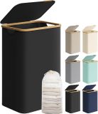 Coș de rufe 90L SONGMICS, negru, bambus, capac, pliabil