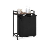 Coș de rufe 65 l cu raft superior, MDF/oțel, negru vintage