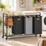 Coș rufe cu 3 compartimente, rafturi și roți VASAGLE 150L