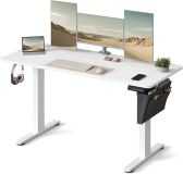 Birou ergonomic electric, alb, 140x60 cm, motor silențios