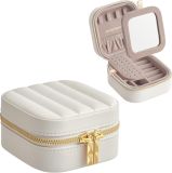 Cutie de bijuterii compactă cu oglindă, albă, pentru călător