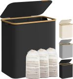 Coș rufe 150L, 3 compartimente, ramă bambus, negru, capac