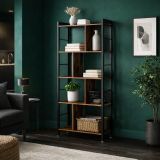 Raft pentru cărți industrial, 4 niveluri, lemn și oțel, 74x