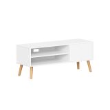 Comodă TV modernă albă cu picioare oblice, 120x40x49 cm