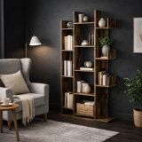 Bibliotecă rustică 13 rafturi, , 86x25x140 cm