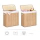Coș de rufe bambus 150L, 3 compartimente, capac, pliabil