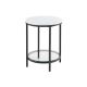 Măsuță rotundă albă cu raft din sticlă, cadru negru, 45x55cm