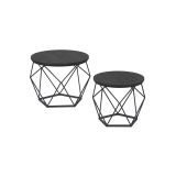 Set mese cafea negre, design geometric, PAL și oțel, 2 bucă