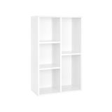 Bibliotecă modernă albă, 80x50x24 cm, 5 rafturi, design vers