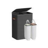 Coș de rufe cu două compartimente, design negru, 56x40x75 cm