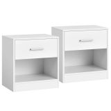 Noptiere albe cu sertar, set 2 bucăți, design minimalist