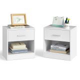 Noptiere albe cu sertar, set 2 bucăți, design minimalist