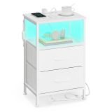 Noptieră modernă cu LED, USB și două sertare, albă, 39,6x30x