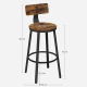 Set 2 scaune de bar industriale, maro rustic, oțel și lemn,