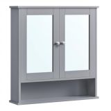 Dulap baie gri cu oglindă, MDF, 58,5x56,5x13 cm