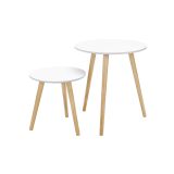 Set de măsuțe de cafea minimaliste, alb/lemn, 2 bucăți
