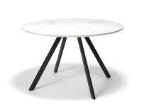 Masă rotundă de sufragerie de 120 cm, albă, pentru 4–5 perso