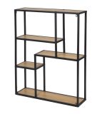 Raft metalic deschis cu rafturi cu aspect de lemn, 91x75x20